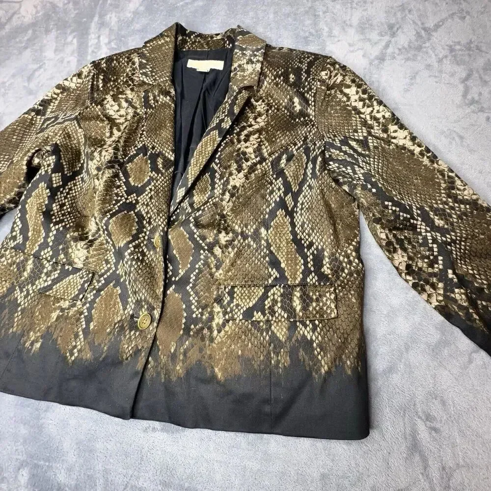 Michael Kors Sz 12 Women’s Blazer Jacket Cotton Snake Skin Animal Print Lined